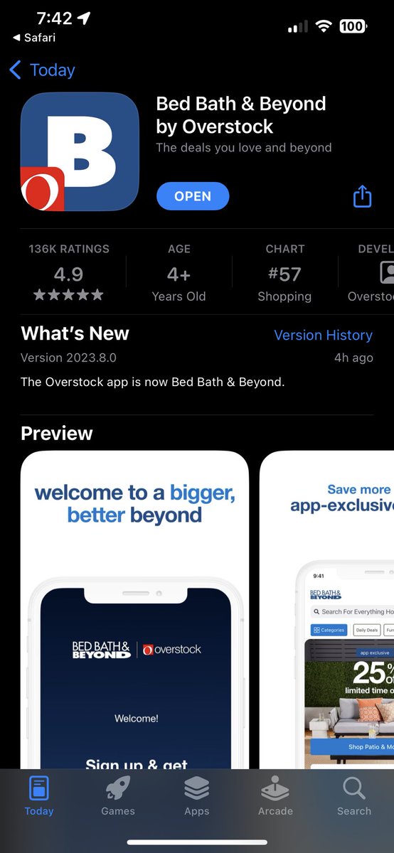 Mojo5421's tweet photo. @AlderLaneEggs @JJohnsonNow App Store rankings going from 57 to 26 today in the shopping category $OSTK https://t.co/zyVZkdgN1p