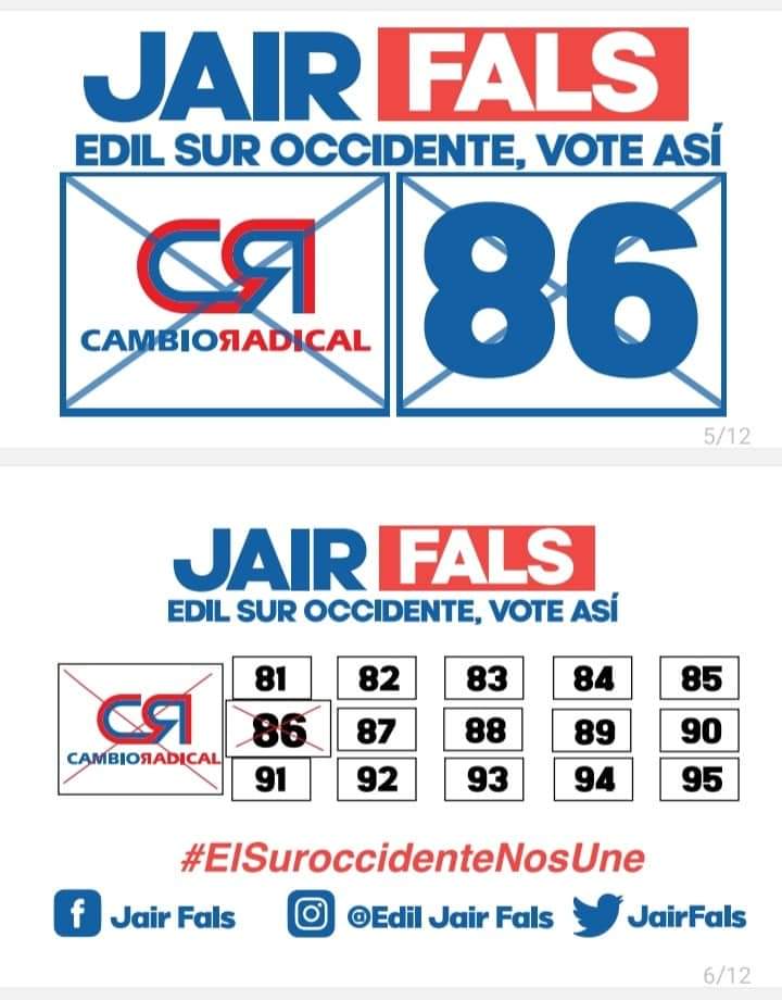 JairfalsS's tweet photo. Nuestros candidatos #ElSuroccidenteNosUne vamos a participar en estas elecciones Así:
Edil suroccidente  CR  86
Concejo  CR  6
Asamblea   CR  56
Alcalde  Alex Char 
Con el favor de Dios saldremos vencedores. @zabaraing @RRodriguez0515 @rachidcorrea https://t.co/e1BK5gYwtH