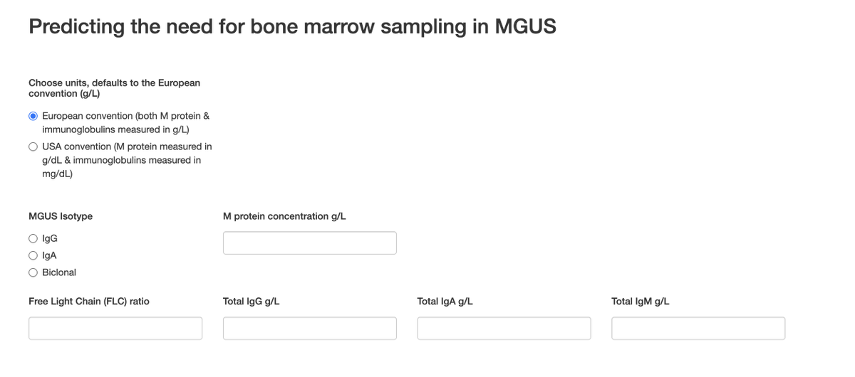 1⭐️If you are seeing a patient with MGUS, and are wondering what is the likelihood that a bone marrow biopsy will change their diagnosis (i.e find more than 10% plasma cells and change to SMM or MM), here is the perfect calculator from @iStopMM: istopmm.com/riskmodel/
