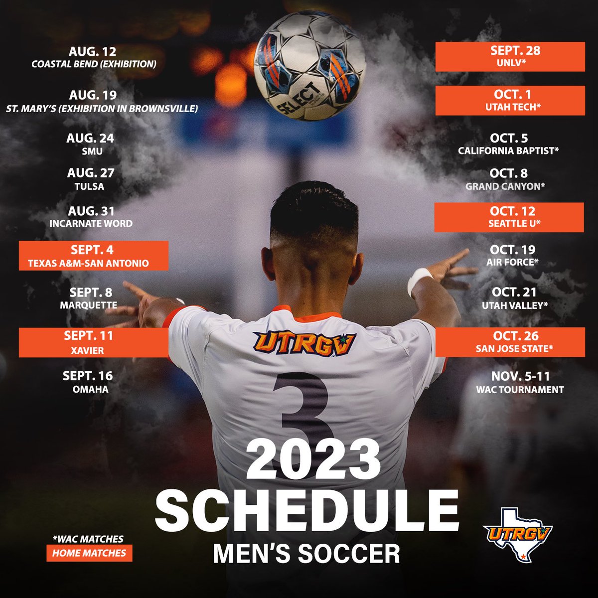 Schedules are out, see you on the pitch! ⚽️✌️

#UTRGV #RallyTheValley #WACmsoc