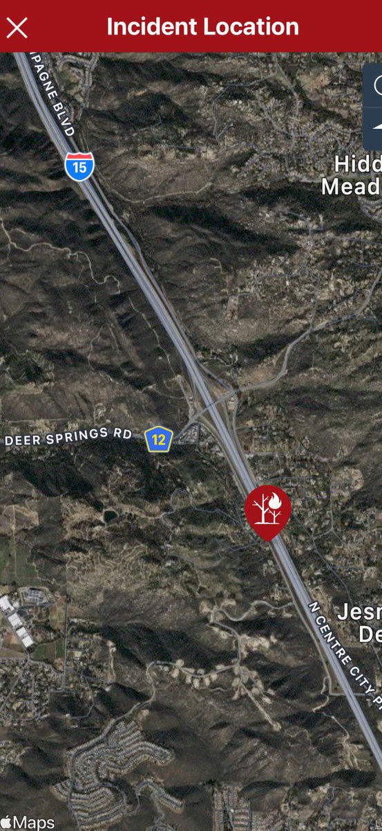 .<a href="/CALFIRESANDIEGO/">CAL FIRE/San Diego County Fire</a> is at scene of a 1 acre vegetation fire in the Deer Springs area. It is near the freeway so please use extreme caution when traveling through the area. #WindsongFire
