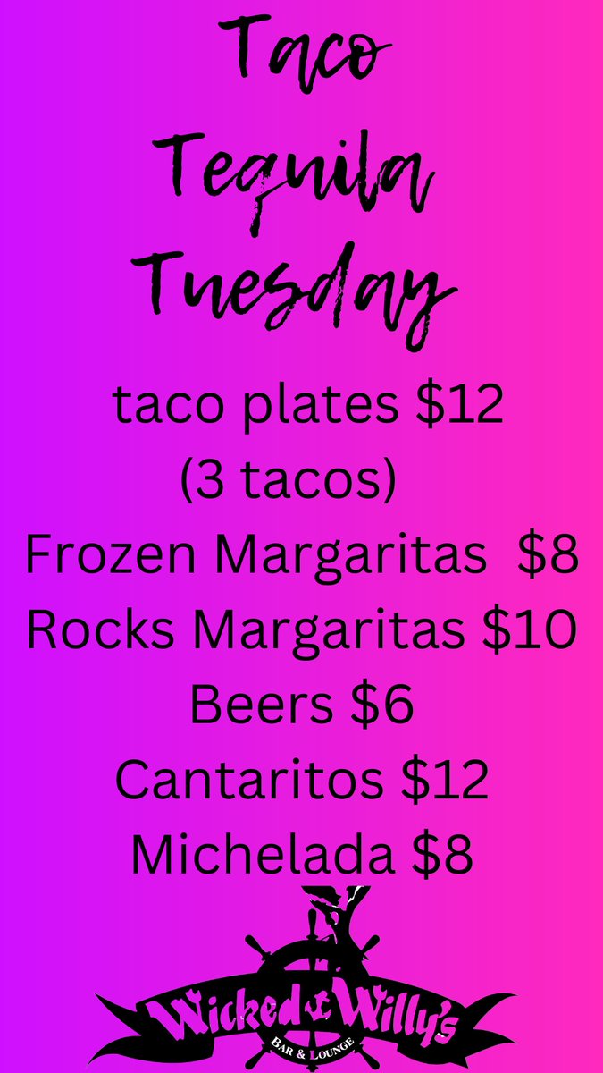 WickedWillysNY's tweet photo. JOIN US FOR TACO TEQUILA TUESDAYS!
@WICKEDWILLYS 
149 Bleecker St NY, NY
#tacotuesday #nyc #yummyinmytummy https://t.co/J79aRRQyBS