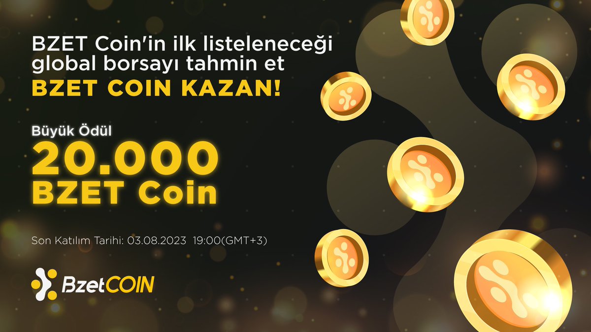 🔈BZET Coin 24 saatlik işlem hacminde ilk 15’teki bir borsada, ilk global listelemesini yapacak. 🔈

🏆 BZET Coin’in ilk listeleneceği global borsayı tahmin et, #BZET Coin kazan🏆

🎉 Doğru tahmini yapan ilk 20 kişiye 1000’er adet BZET Coin hediye🎉

Yapman gerekenler👇

Bu