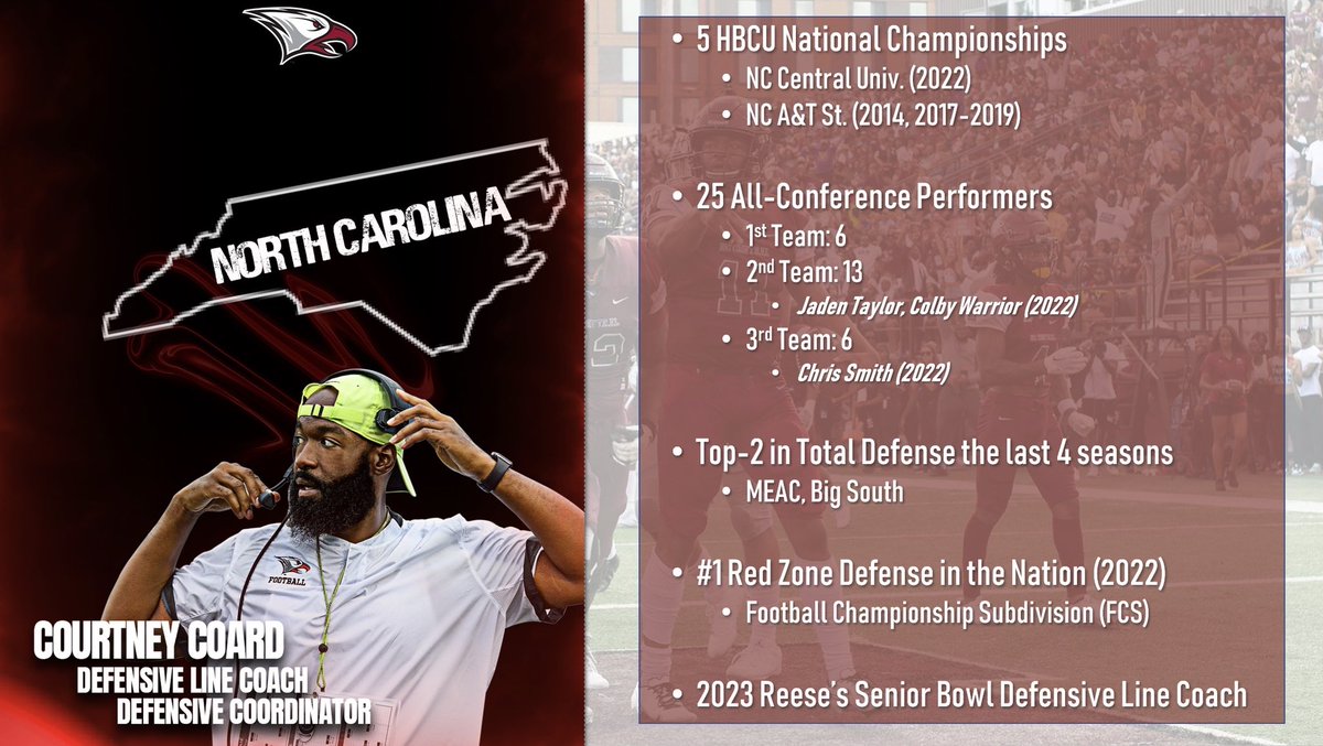 Introducing our Defensive Coordinator/ Defensive line coach returning for 2023 season... COURTNEY COARD 🦅