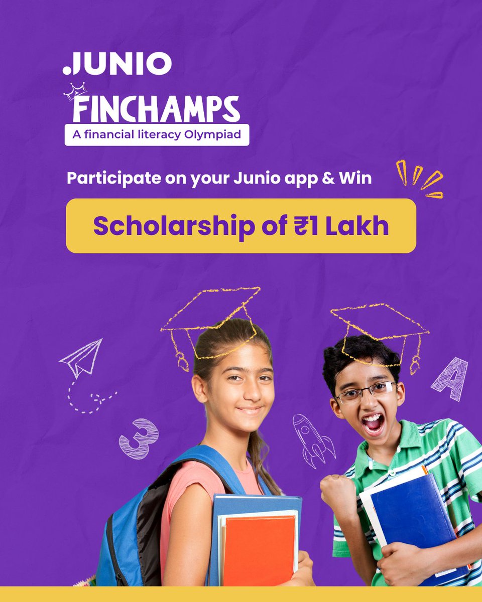 junio_in's tweet image. Here's a reason to start studying 🎓

FinChamps - now live on your Junio App with assured Certificate &amp;amp; Rewards for every participant. 🥳

#financialliteracy #olympiad #JunioApp