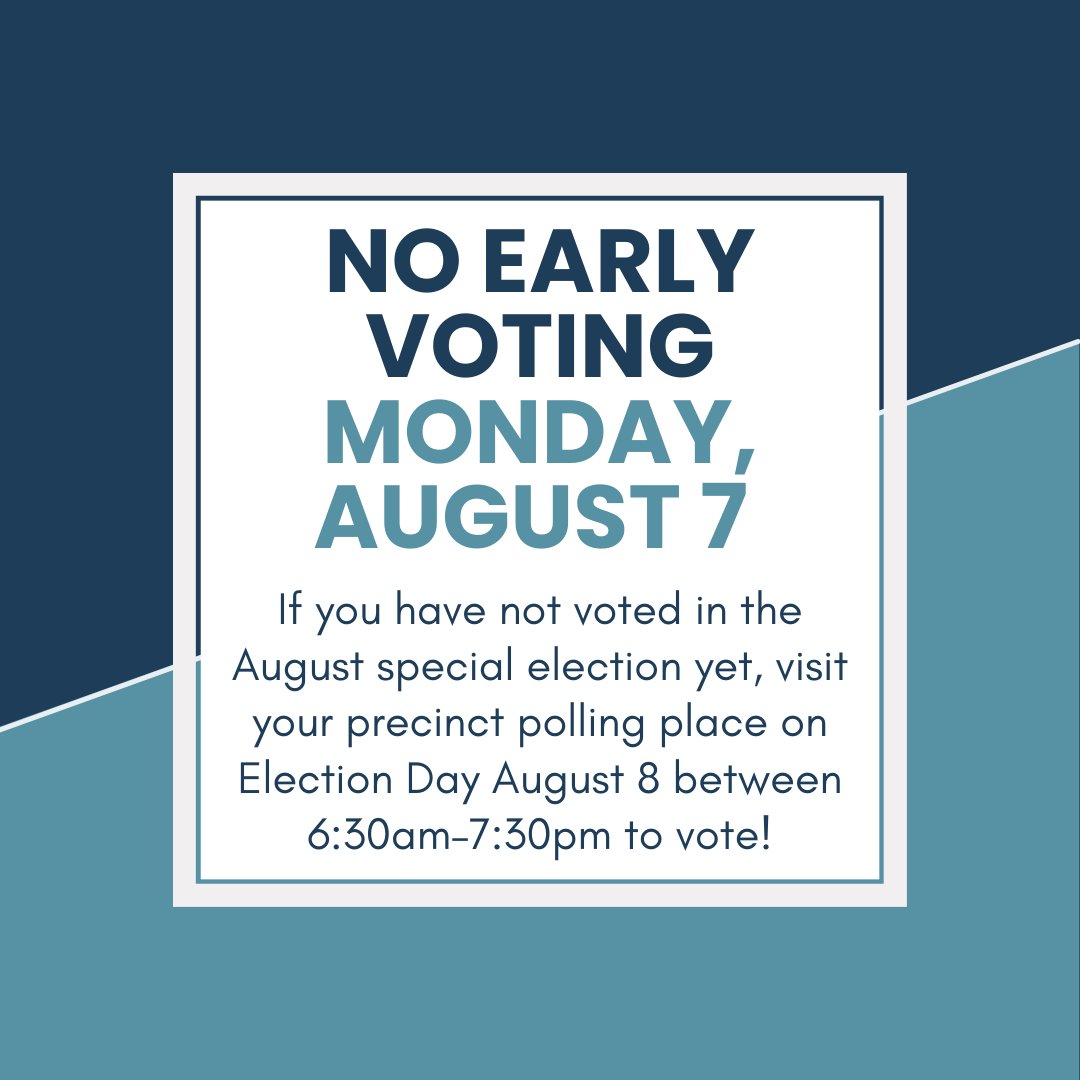 🗣️ Have you voted in the August special election yet? ❗ There is no early voting on Monday, August 7, so your LAST chance to make your voice heard in this special election is by voting on Election Day, August 8! 🔎 Double check your polling place: ohiosos.gov/elections/vote…