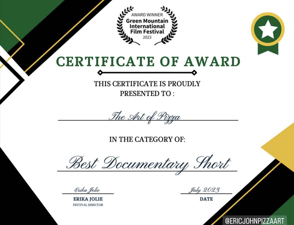 EricJohnArt's tweet photo. BIG NEWS!

“The Art of Pizza” by @marcusricci starring your’s truly is now an award winning film!

LINK to the movie in the replies! https://t.co/xaplRqB2Nr