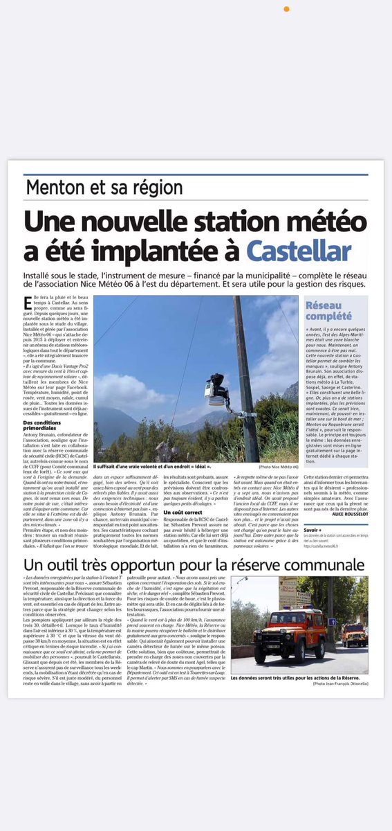 AntonyBrunain's tweet image. Une de plus à l&apos;est du 06 👌 Très belle installation grâce à Thomas et Sébastien de la #RCSC de #Castellar et surtout avec l&apos;appui financier de la Mairie 🙏 Sans oublier la compétence de Raphaël indispensable pour recevoir les données. Longue vie à cette station 🙏 #Meteo06