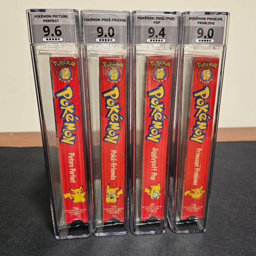 RewindGrading's tweet photo. Caught 'em all! Check out these encapsulated Pokémon VHS tapes - a nostalgia trip wrapped up in our our premium cases. Let's settle this - who's the ultimate Pokémon? Comment below!
#Pokémon #VHSCollection #RewindGrading #Pikachu #Charizard #Bulbasaur #Squirtle https://t.co/Y2PyCsE1fC