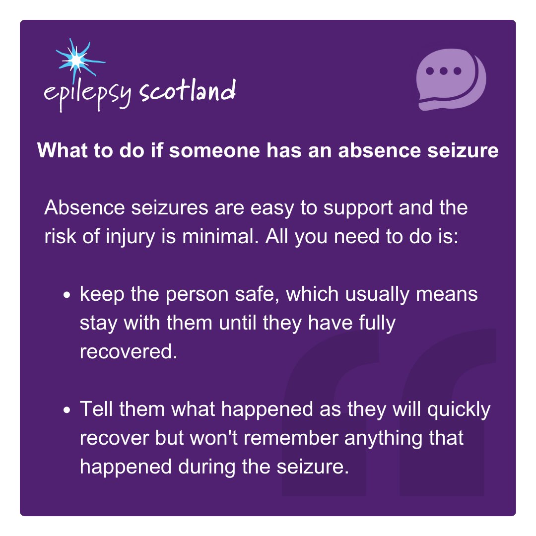 epilepsy_scot's tweet photo. Absence seizures are easy to support, and the risk of injury is minimal. Follow these steps to help someone who is having an absence seizure.

#FirstAid #SeizureFirstAid #AbsenceSeizures #Epilepsy #Seizures #EpilepsyAwareness #SeizureAwareness https://t.co/hCOF3HRvMY