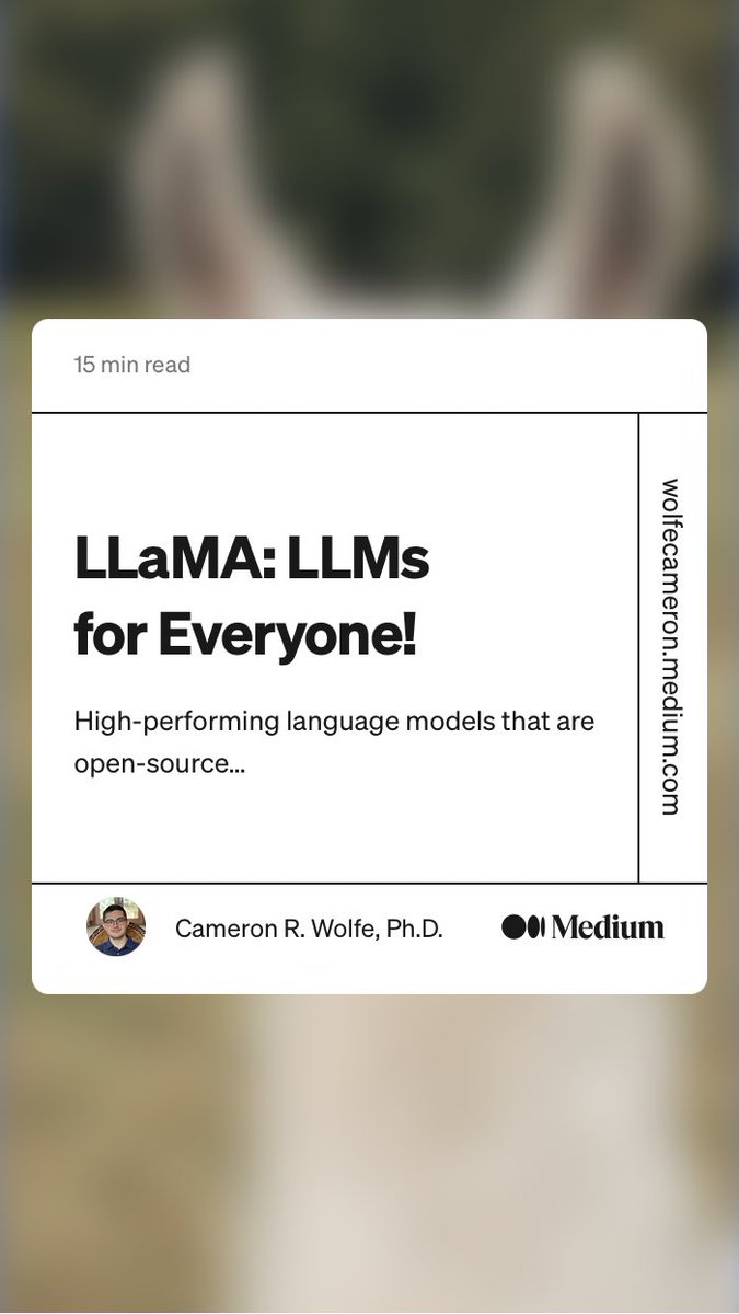 dvelb's tweet photo. “LLaMA: LLMs for Everyone!” by Cameron R. Wolfe, Ph.D.
https://t.co/YQAO2ptiBK https://t.co/vIWKLplxQq