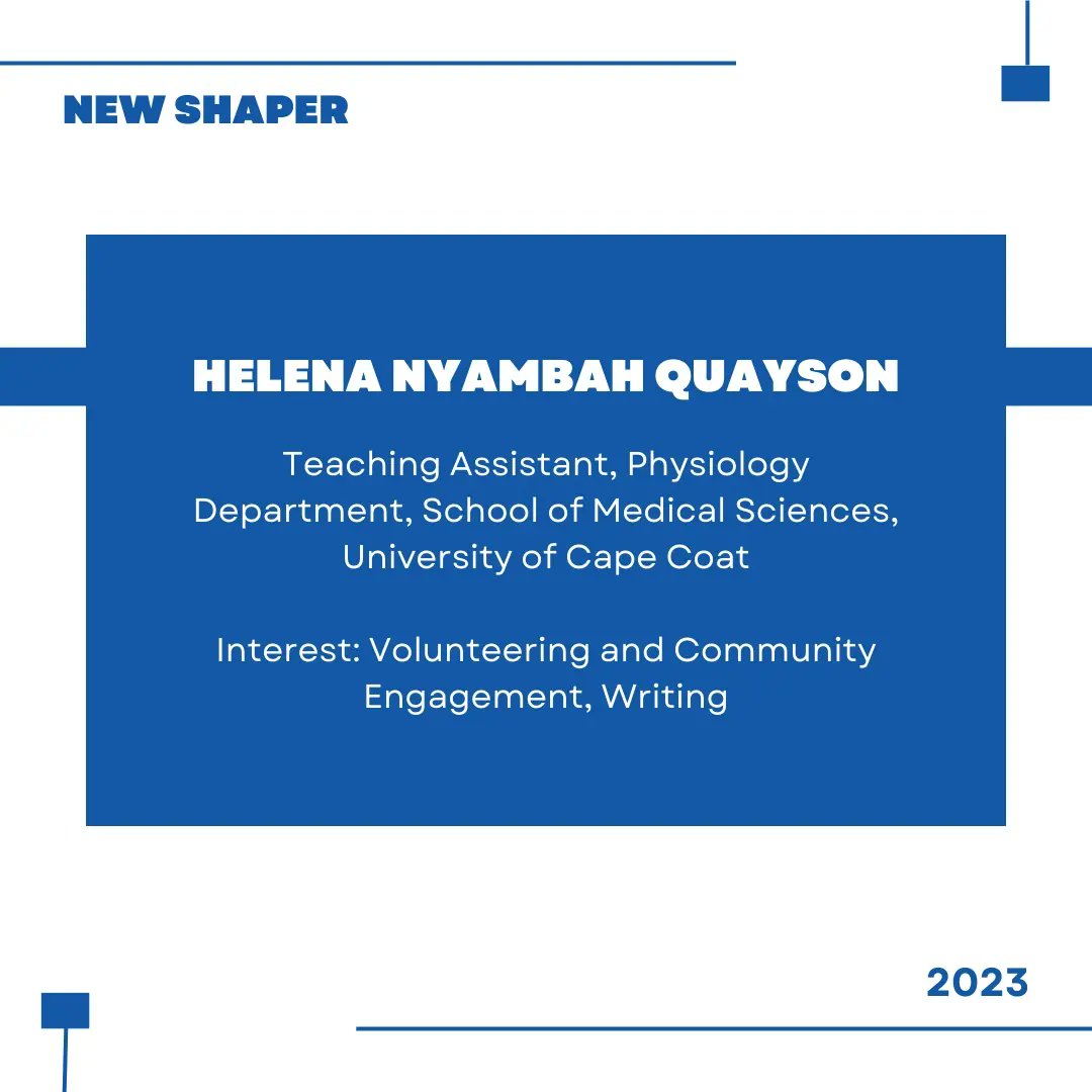 ccshapers's tweet photo. Welcome to our new shaper, Ms. Helena Nyambah Quayson. 

You are a gem for deciding to go out of your way for humanity and the world.

Make an impact. 
#ccshapers #impact #globalshaperscapecoast https://t.co/fCthAJpJ9R