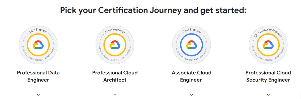InfraCoop_SQL's tweet photo. 4 certification paths free of charge offered by Google to obtain a certification in Google Cloud:

https://t.co/JVt3dQAwlb https://t.co/A8jnWK9B2v