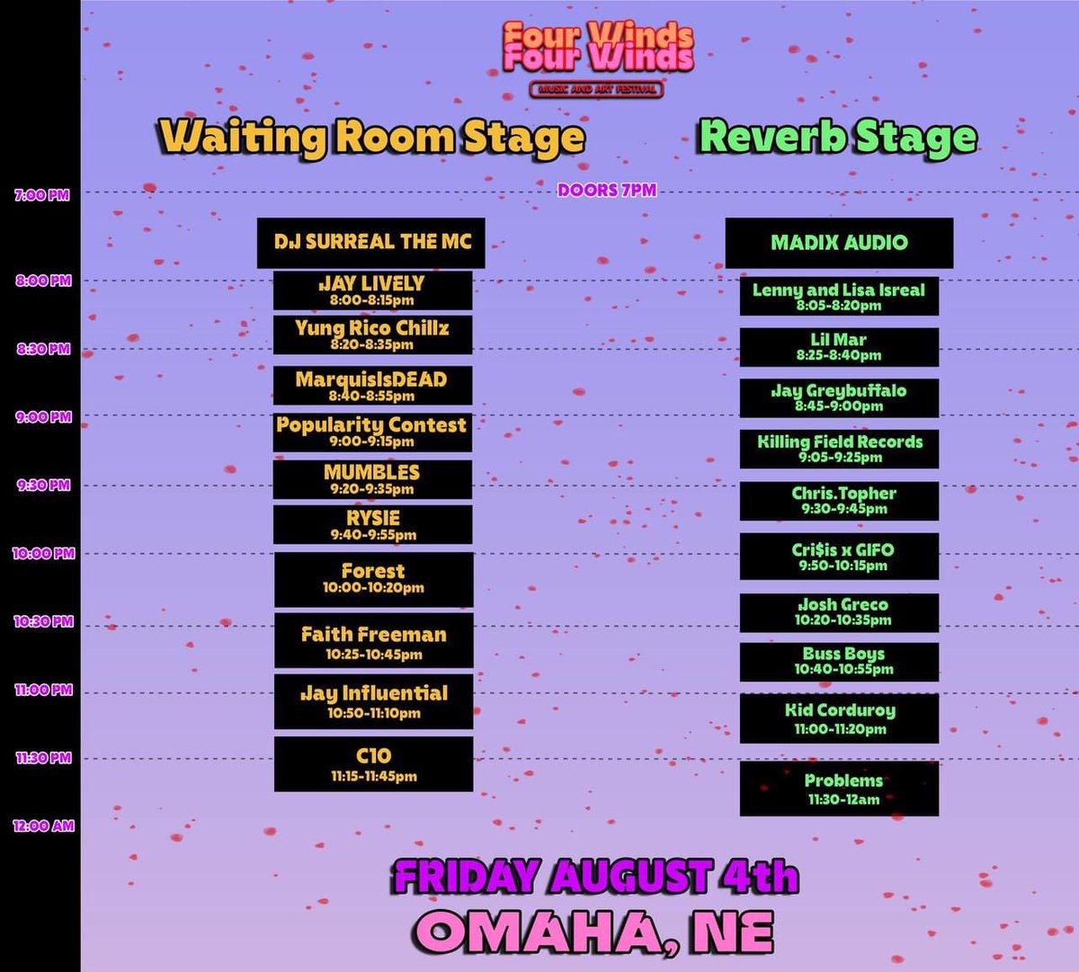 alienhead402's tweet image. FOUR WINDS FEST • OMAHA, NE • FRIDAY AUGUST 4TH. IM ON STAGE WITH THE ENERGY @ 9:30 PM! COME THRU 🍃🍃🍃🍃