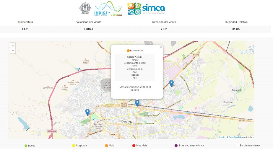 SimcaDgo's tweet photo. 01/08/23 La calidad del aire en DURANGO al momento es mala, con mayor concentración en Estación ITD.  RECOMEDACIONES P/ GRUPOS SENSIBLES: Reducir las actividades físicas vigorosas al aire libre. https://t.co/Wa5yEbGHqh
