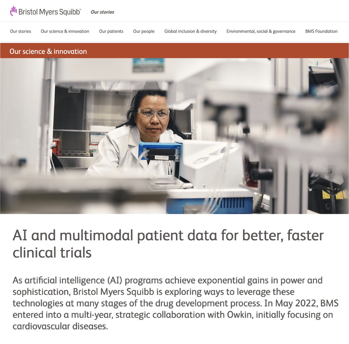 Read this insightful blog from @bmsnews that explains our multi-year strategic collaboration to apply our #AI capabilities to design potentially more precise and efficient #clinicaltrials for BMS’ cardiovascular #drug pipeline. Read the article at bms.com/our-stories/sc…
