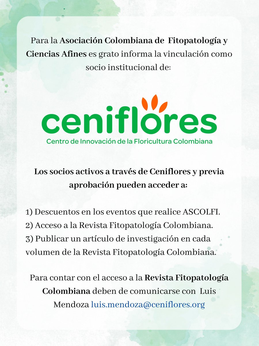 Nos complace informar la vinculación como socio institucional de CENIFLORES y esperamos con gran expectativa trabajar mutuamente para lograr los objetivos de ambas instituciones.