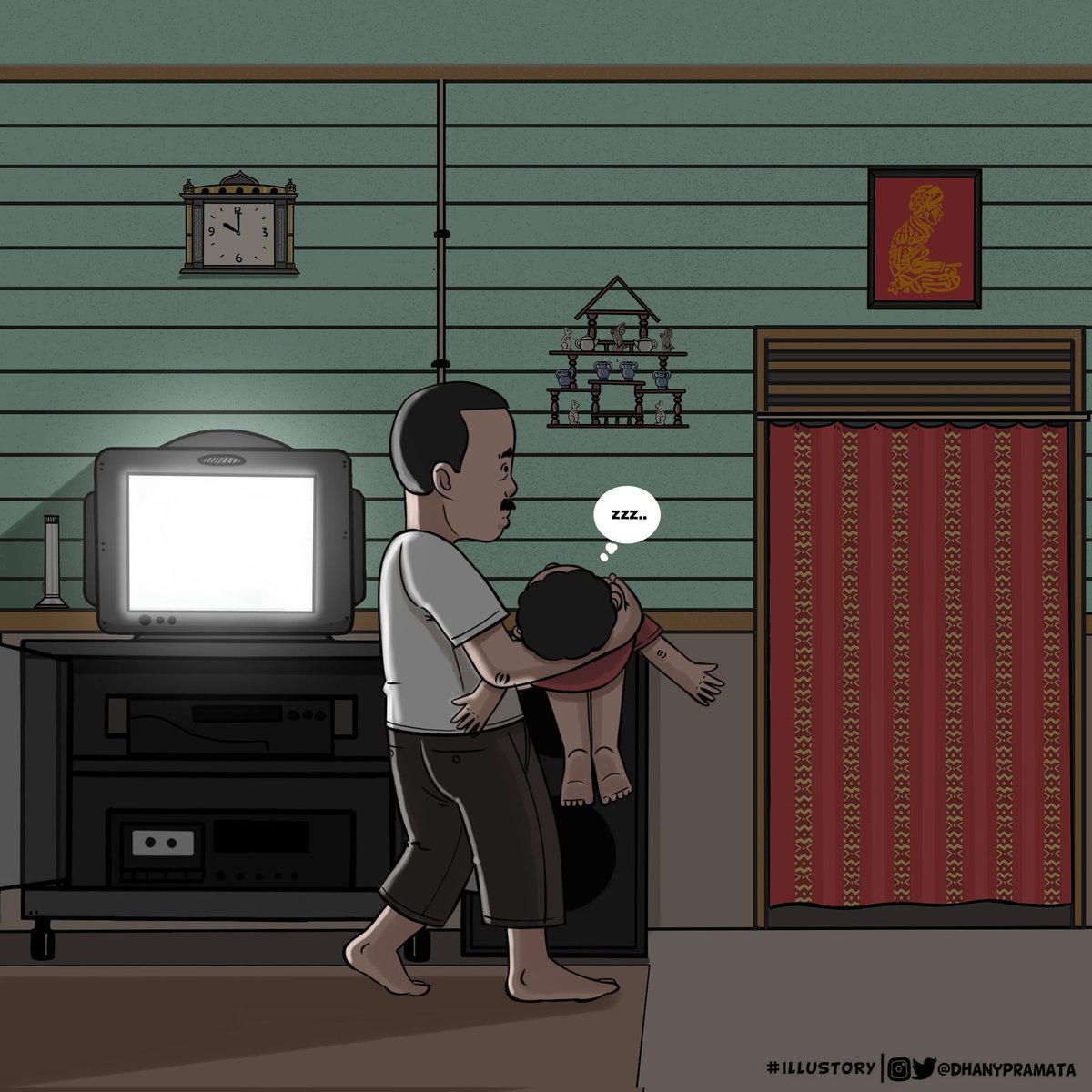 dhanypramata's tweet photo. Emang kebaikan bapak yang ga bisa dilupakan salah satunya ya ini, membopong anaknya yang ketiduran didepan tv menuju tempat tidur. sederhana emang tapi memorebel banget..

#illustory #remake https://t.co/o1AjxWTq6K