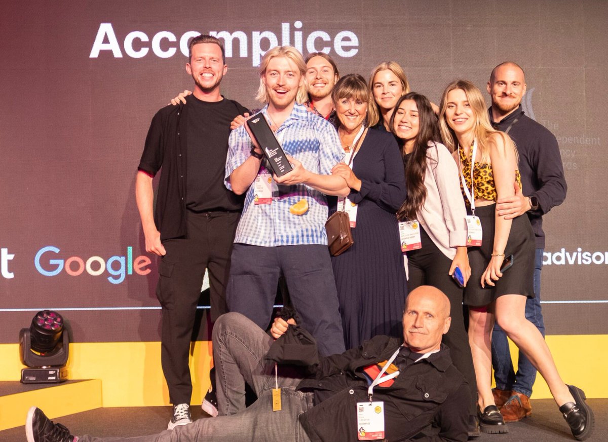 accomplice_hq's tweet image. Just a couple of us winning Best &apos;Not for Profit&apos; Campaign for our UNICEF work last month at the @allagencies awards. 🔥🔥