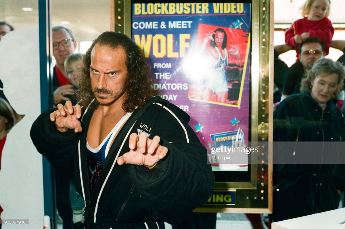 shitbritishpics's tweet photo. Wolf from Gladiators opening the new Blockbuster Video in Reading (1994) https://t.co/RGOnfsmYFV