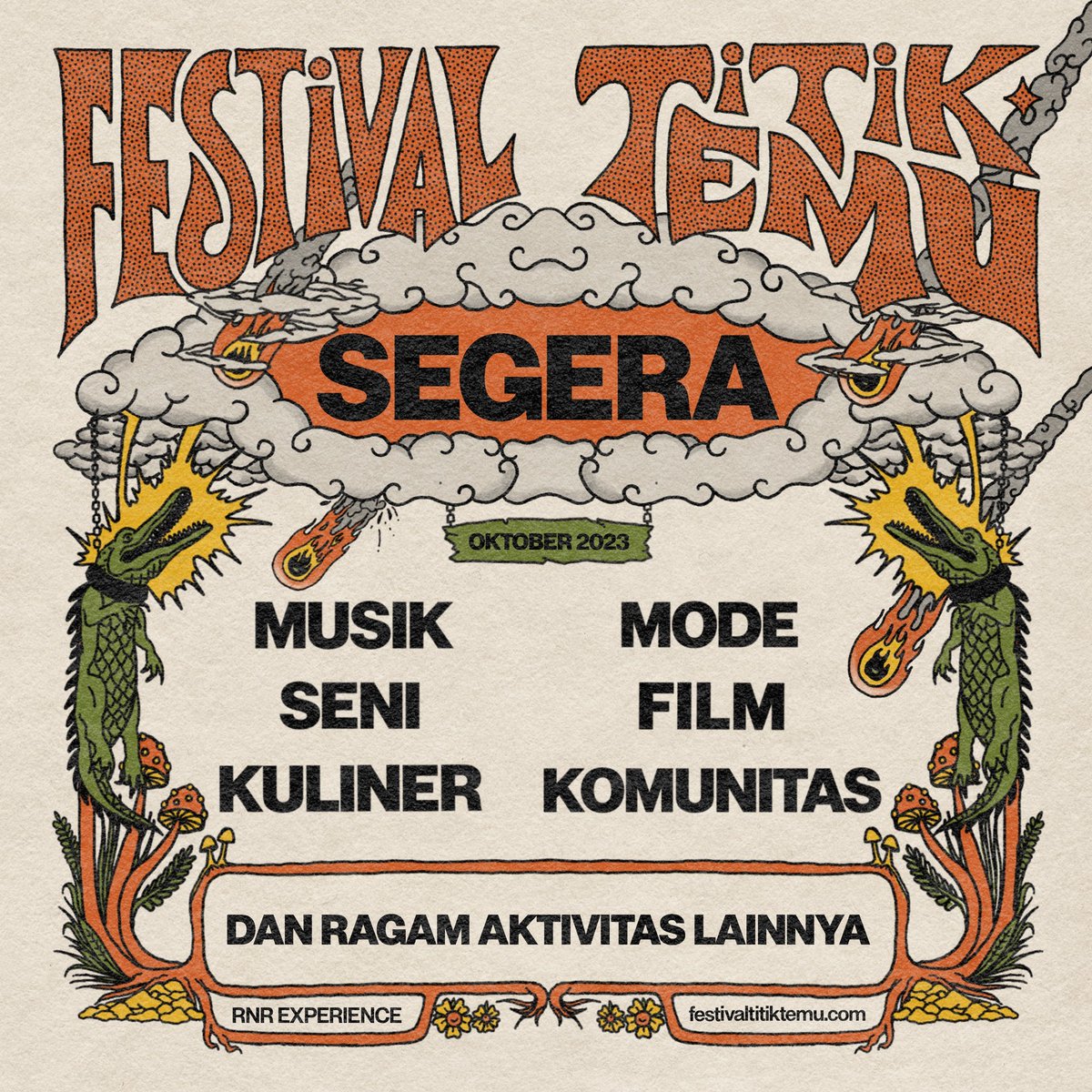 Meramu musik, seni, kuliner, mode, film, dan komunitas dalam sebua festival bermuatan lokal penuh, FESTIVAL TITIK TEMU 2023 pada Oktober nanti! 🚨

Ikuti dan pantau website festivaltitiktemu.com dan media sosial (Facebook &amp; Instagram @/festivaltitiktemu)

#FestivalTitikTemu2023