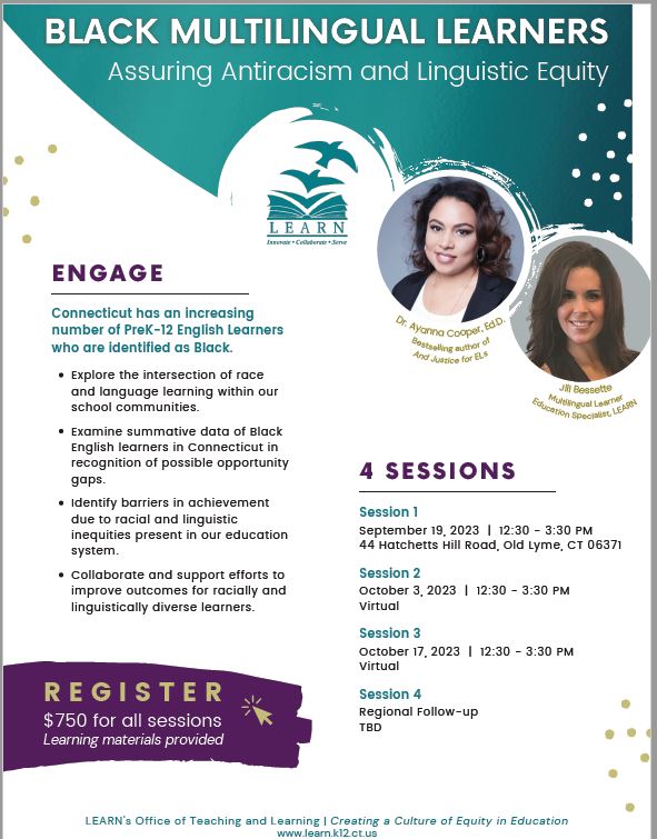 We are excited to finally announce this project to all Connecticut educators.  #antiracismineducation #multilinguallearners #racialdiversityinCT @learnresc <a href="/ceanews/">Connecticut Education Association (CEA)</a> @AyannaCooperEdD <a href="/ctserc/">CT SERC</a> <a href="/SecCardona/">Secretary Miguel Cardona</a>