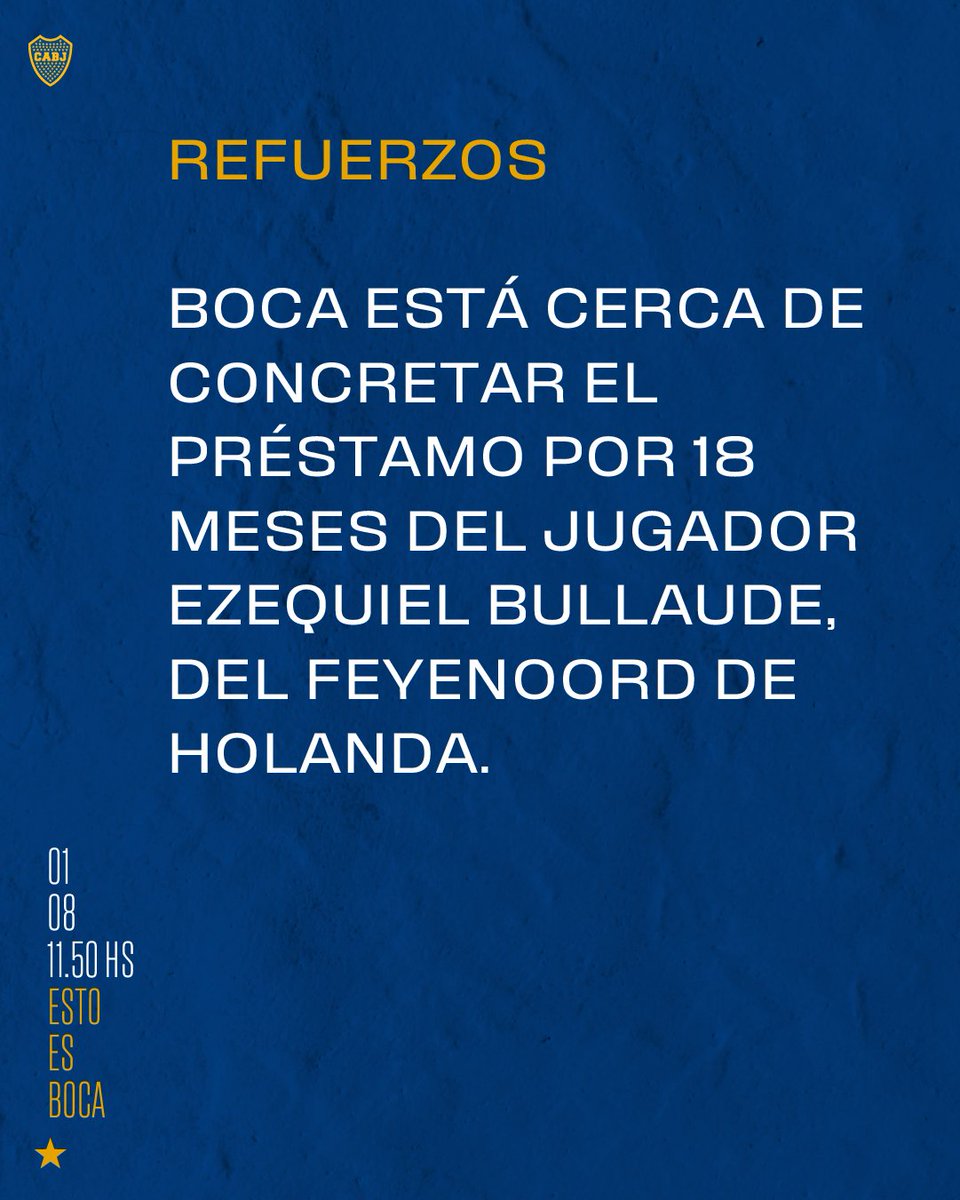 estoesboca_ok's tweet photo. #Refuerzos 

Boca está cerca de concretar el préstamo por 18 meses del jugador Ezequiel Bullaude, del Feyenoord de Holanda. https://t.co/dwQhkpx4I0