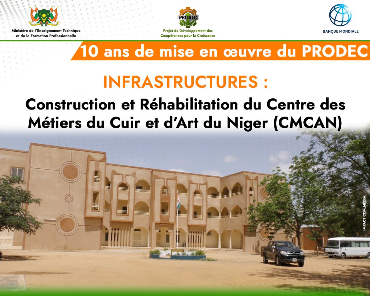 📷10 ans de mise en oeuvre du PRODEC au Niger📷
C’est aussi la construction et/ou la réhabilitation du Centre des Métiers du Cuir et d'Art du Niger ( CMCAN)

#PRODEC10ans
#prodec
#Niger
#formation
#lifestory