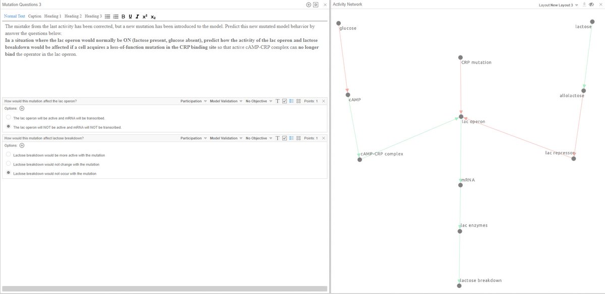 _DigitalTwinHub's tweet photo. Explore how a mutation affects the simulation results to learn how mutations affect the lac operon. Predict the effects of various mutations to solidify understanding of lac operon pathways.

Students then reflect on the various strengths and limitations of the model. https://t.co/MM8T9ryq9p