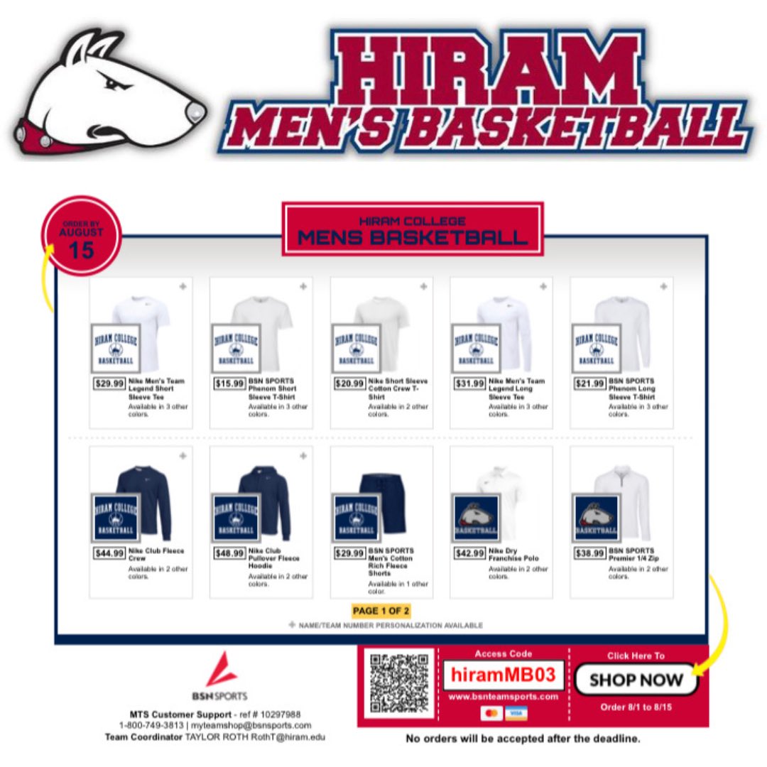 Our gear store is live! Follow the link below or scan the QR code to see all of the items available. A portion of each sale goes to our program. bsnteamsports.com/shop/hiramMB03