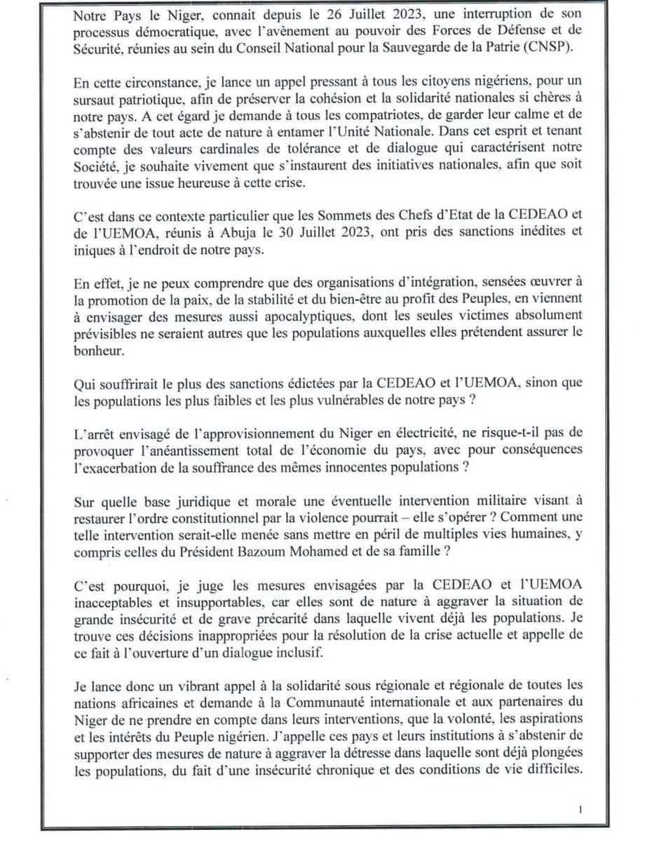 MounkailaSani1's tweet photo. #Niger🇳🇪
L'ancien président de l'Assemblée nationale Seini #Oumarou sort de son silence depuis le coup d'état du 26 Juillet dernier. https://t.co/fHQ73TzZ5L