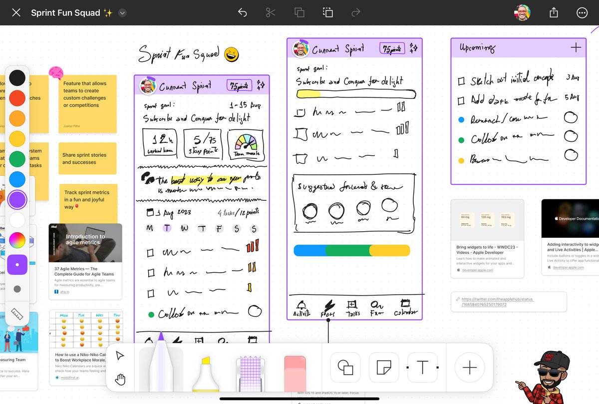 Start your  next Creative Thinking &amp; Problem-solving session in FigJam:
🗯️ Visual brainstorming
🕹️ Rapid prototyping
✨ Effective Collaboration
🤝 Decision-making

"Sprint fun Squad" is now a side project that I will use for sharing <a href="/Figma/">Figma</a> tips &amp; tricks ⚡️ linkedin.com/posts/juarez-f…