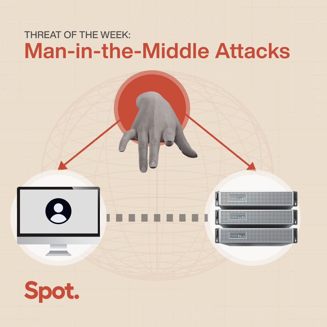 SpotTheBug's tweet photo. Man-in-the-middle (MitM) attacks are a type of cyberattack where an attacker intercepts data from a sender to a recipient and vice versa, without their knowledge. 

#CyberSecurity #MitM #cyberattacks #cyberthreats #CyberSecurityAwareness #cybersecuritytips #SpotonSecurity https://t.co/Q1pFa85oRL