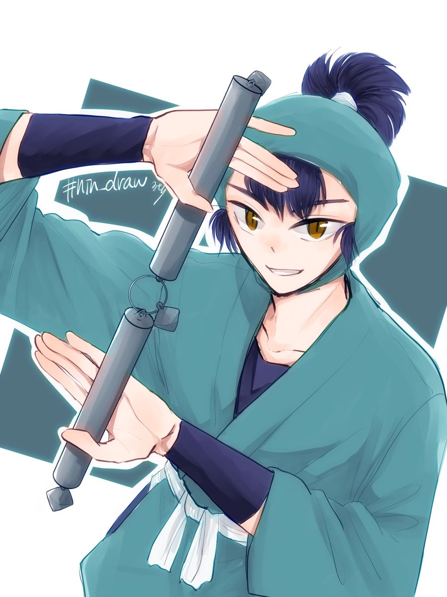 1boy male focus solo smile ninja looking at viewer arm guards  illustration images