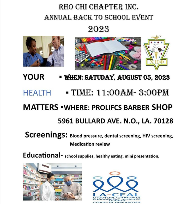 excelthinc's tweet image. Please join us Saturday, August 5, 11:00-3:00 for the Back to School Event Chi Eta Phi Sorority inc. We’ll provide health education, and there will also be a school supply giveaway and health pressure screenings.
@rhochapter @chietaphi1932