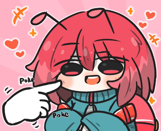 スネイルちゃんのほっぺをつつく。 Poke Snail-chan's cheeks.