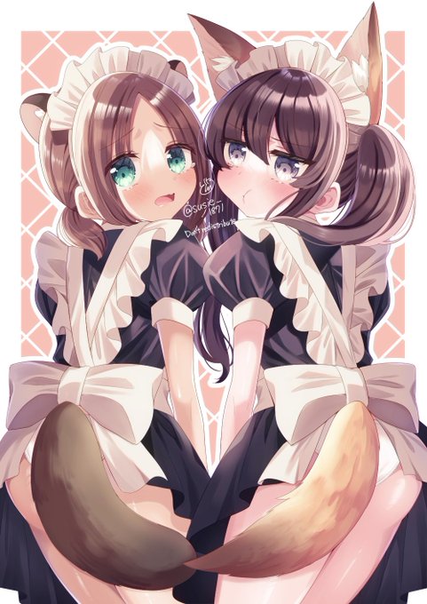 きつねとたぬきのメイドさんのおしりぱんちゅ#創作#ヲトメツバキ#パンツの日 