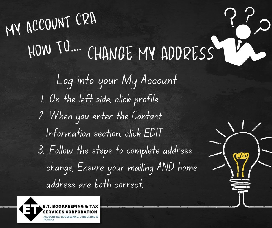 e_bookkeeping's tweet photo. Need help with My Account? Were here to get you where you need to be! Today Check out how to set up your My Account! #etbookkeeping #yyc #taxes #cra #myaccount #setup https://t.co/ZINESCPBBM