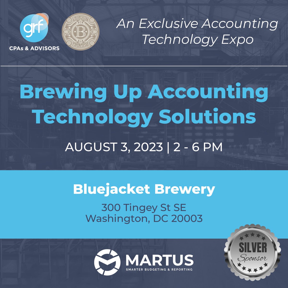 Martus will be Silver Sponsors at the @GRFCPAs Brewing Up Accounting Technology Solutions event at Bluejacket Brewery! 🍻 This is a great opportunity to see how tech like Martus #Budgeting can help your organizations thrive. Check out the event: bit.ly/3rM30GF