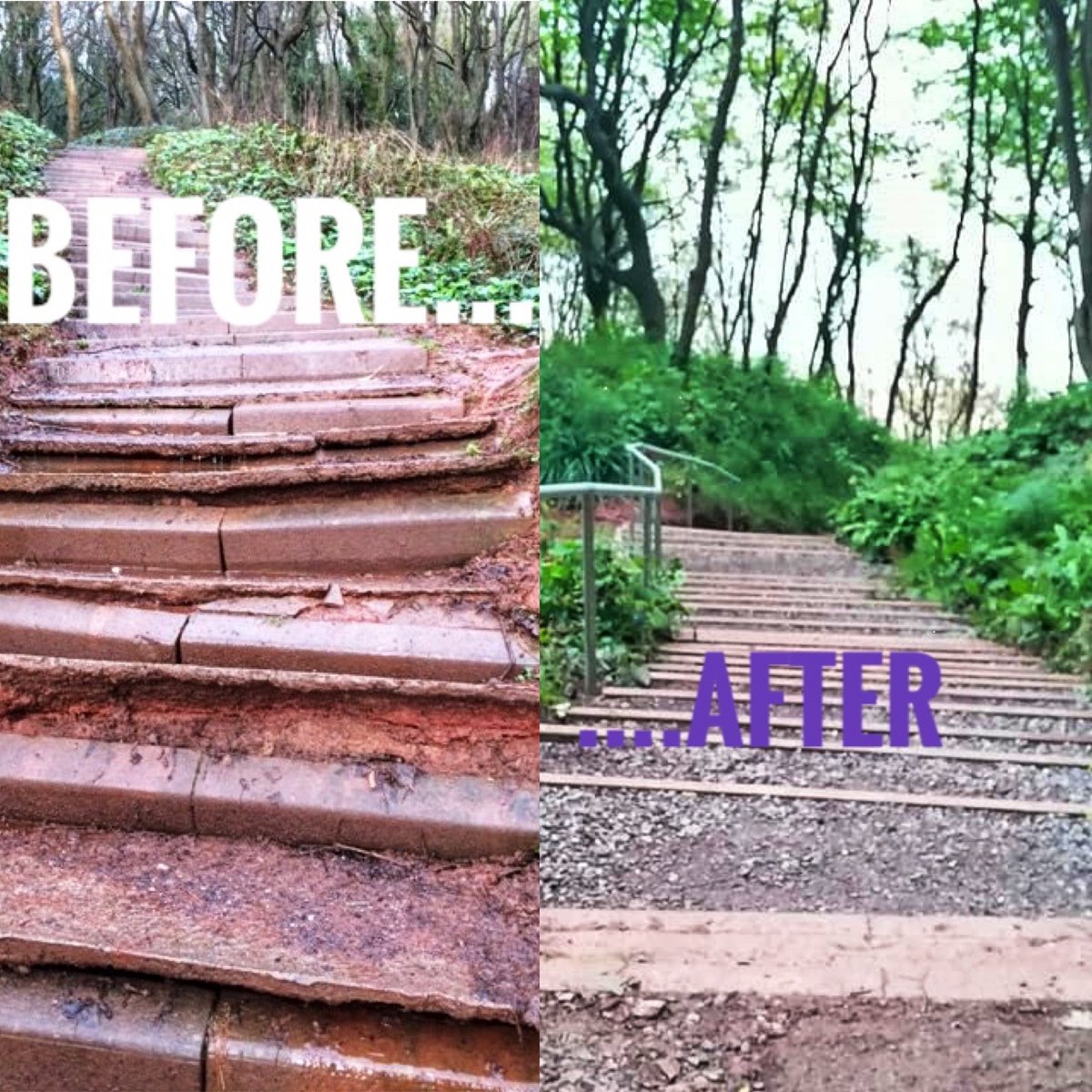 TorBayHarbour's tweet photo. After yesterday's post our Beach Elves returned to Watcombe to show the difference following the beach reopening (couldn't get them to go down the steps, sadly). This shows the effort that made by all involved, greatly appreciated.
#WatcombeBeach #GroundworkTrust #Swisco https://t.co/KUqjNwx8og