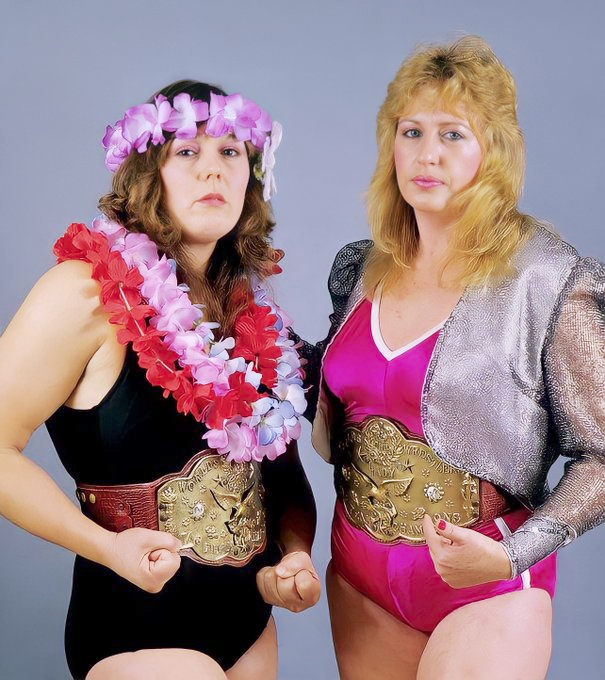 8/1/1985

The Glamour Girls defeated Desiree Petersen & Velvet McIntyre to become the new WWF Women's Tag Team Champions at house show in Cairo, Egypt.

#WWF #WWE #TheGlamourGirls #LeilaniKai #JudyMartin #DesireePetersen #VelvetMcIntyre #WWFWomensTagTeamChampionship