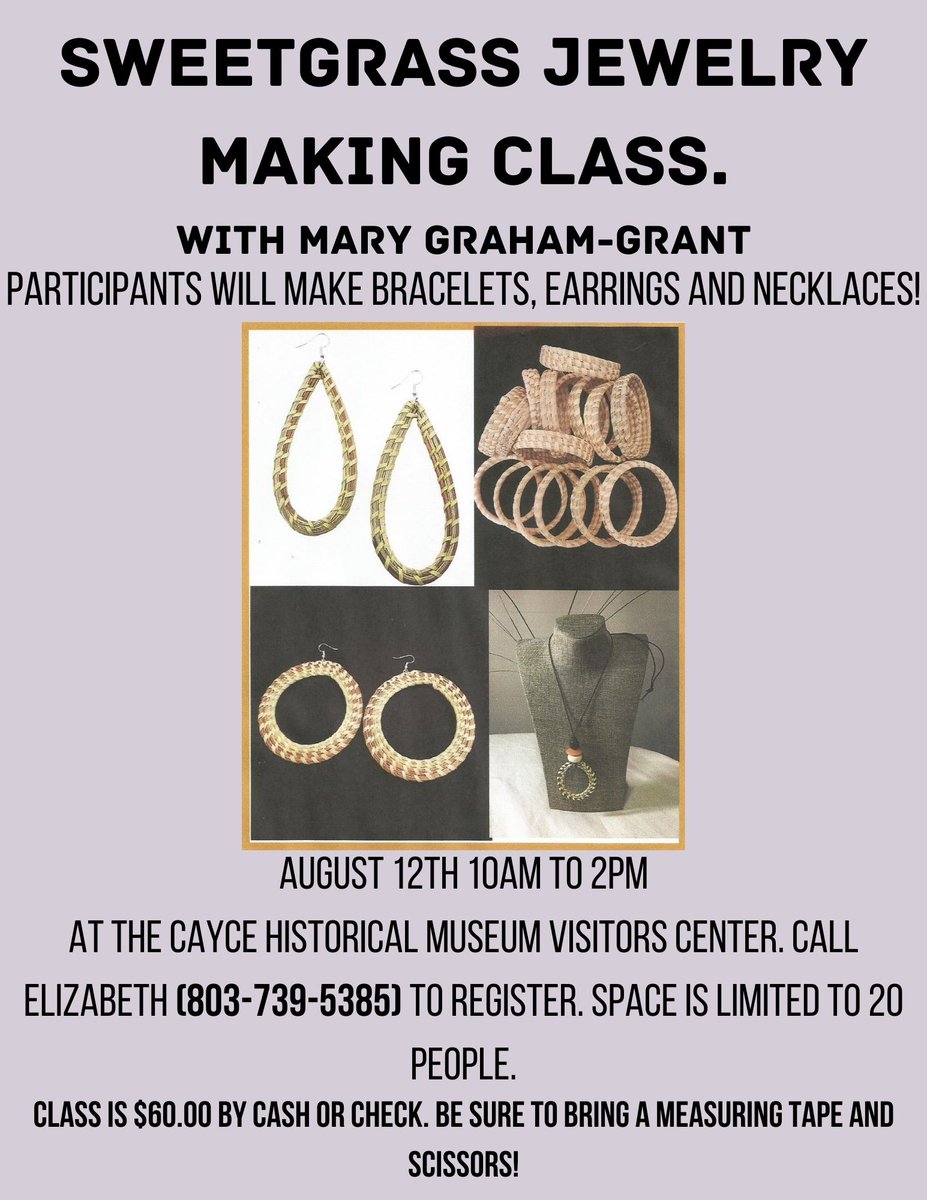 There are still seats open for the Jewelry Making class with Mary Graham-Grant on August 12th. Give us a call to sign up!