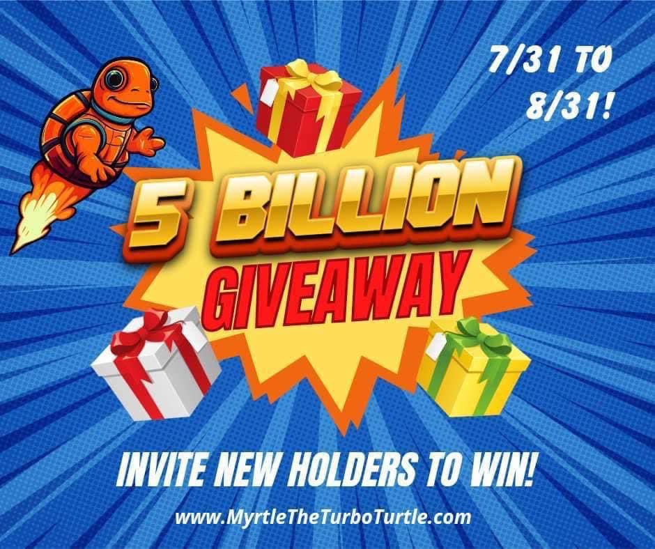 Myrtleturtlebnb's tweet photo. @riccardogems 🚀🐢 Good morning, crypto fam! 🌞 Start your Tuesday with Myrtle the Turbo Turtle! 🏆 Refer new holders &amp; win 5B Myrtle tokens! 💰🎉 Let's make this #TuesdayTurboTurtleTastic! 🚀🐢 #Crypto #Giveaway https://t.co/NbxsxDGiWJ