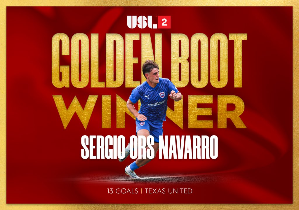 🚨GOLDEN BOOT WINNER🚨

⭐️Congratulations to Texas United’s very own <a href="/ors_navarro/">Sergio Ors Navarro</a> for winning the <a href="/USLLeagueTwo/">USL League Two</a> golden boot!