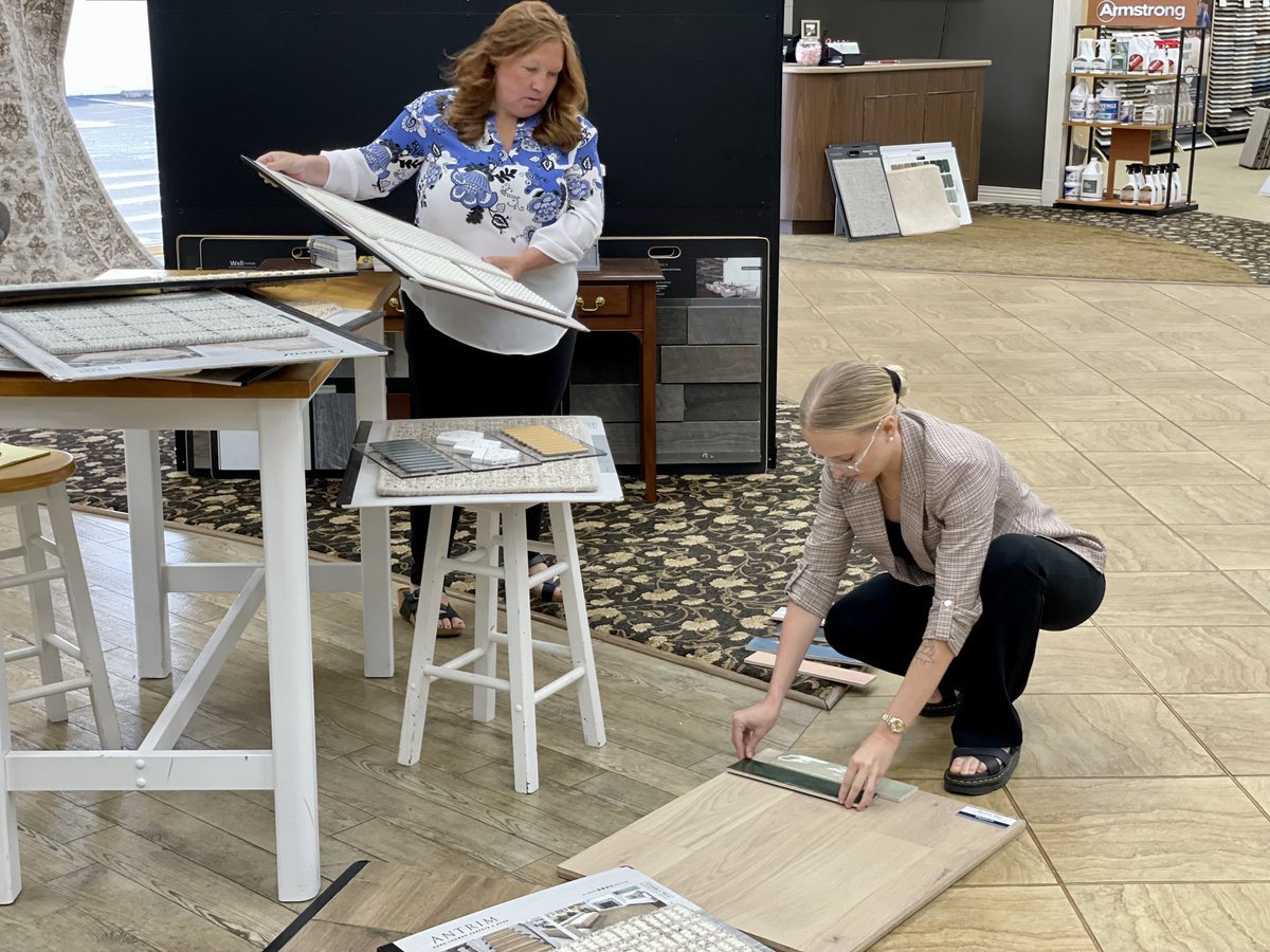 CSM_flooring's tweet photo. For a customer presentation, the flooring &amp; tile home improvement pros (Denise &amp; Maggie) select the latest styles and trends from our 10,000 SF showroom. https://t.co/eM3R2wu5p6
