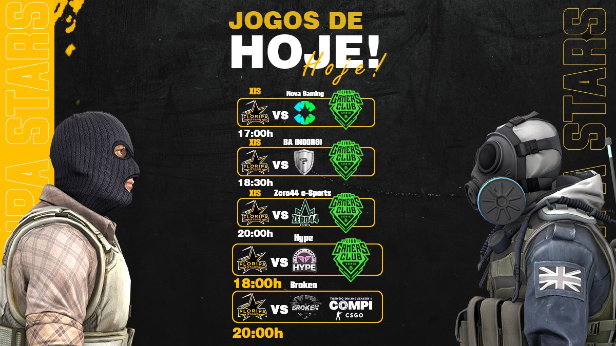 FloripaStars's tweet image. ⭐️JOGOS DE HOJE!!

⭐️FLORIPA STARS XIS
x Nova Gaming - 17:00H - Série B
x Bruce Airlines (Noorg) - 18:30H - Série B 
x Zero44 e-Sports - 20:00H - Série B 

⭐️FLORIPA STARS 
x Hype - 18:00H - Série B
x Broken - 20:00H - Final Compi

twitch.tv/tvcompi
kick.com/meio-demais