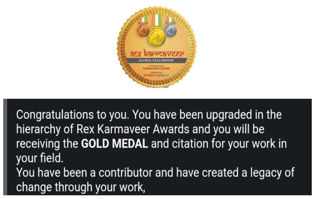 KartikRaichura's tweet photo. 🏅 I'm humbled to share that I've been chosen as a recipient for the Gold Medal of Karmaveer Chakra Award - a tribute to the visionary A. P. J. Abdul Kalam
By REX in partnership with the UN and iCONGO.
#KarmaveerChakra #AwardRecipient #AbdulKalamTribute #UnitedNations #iCONGO https://t.co/rYC3HXyuj8
