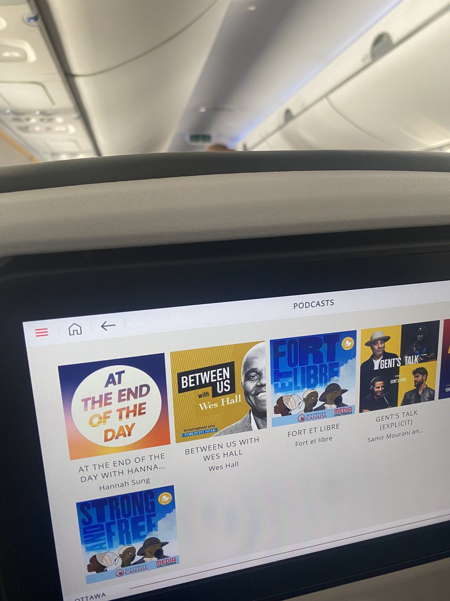 Now streaming on @AirCanada’s in-flight entertainment! ☀️✈️ 🎧 @HannahSung’s At The End of the Day 🎧 @HistoricaCanada’s Strong and Free/Fort et Libre 🎧 @TorontoStar’s Between Us with Wes Hall