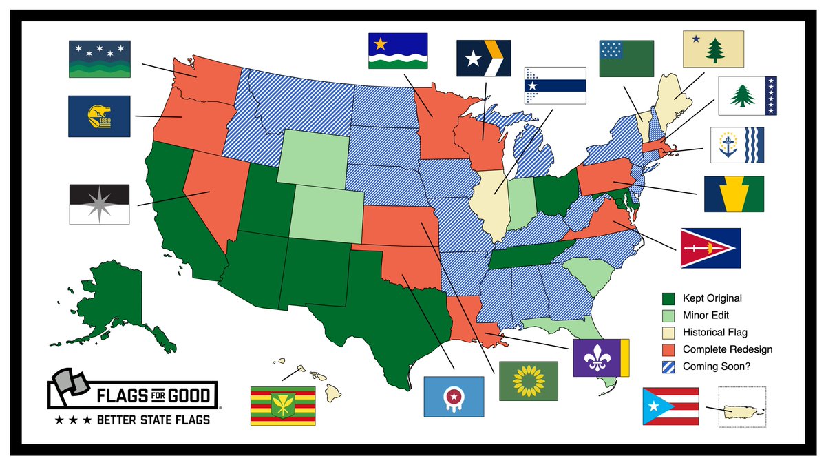 FlagsForGood's tweet photo. πUPDATED: Here's our current #BetterStateFlag map.
Love it? ππ Hate it? Which state should we do next?
Get your state flag: https://t.co/Y2pDHgJoJf https://t.co/NXRNI3JWM2