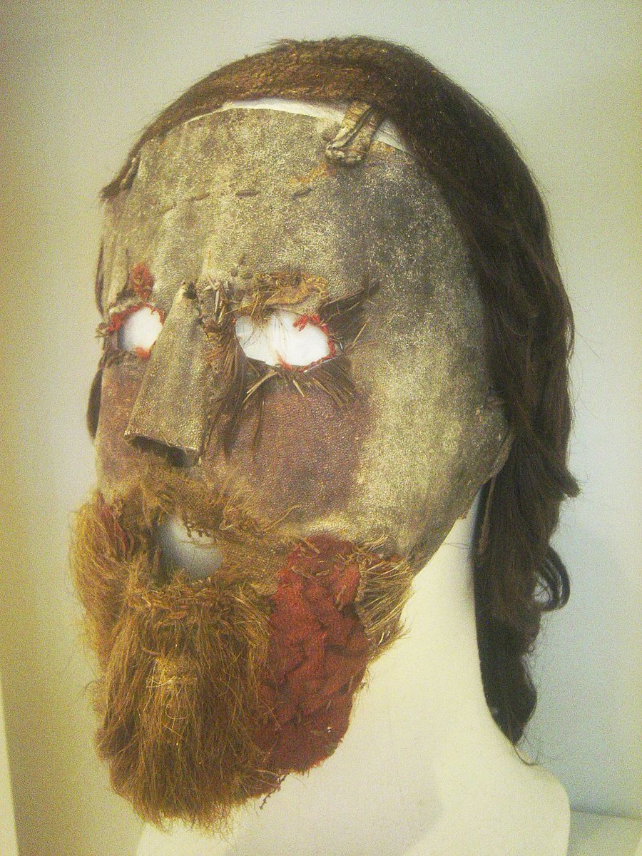 The mask worn as a disguise by the 17th century Scottish preacher, Alexander Peden. It is made from leather, cloth, real human hair, and even had false teeth attached to it.

Peden was a member of the Covenanters movement, which refused to accept the King as head of the church.